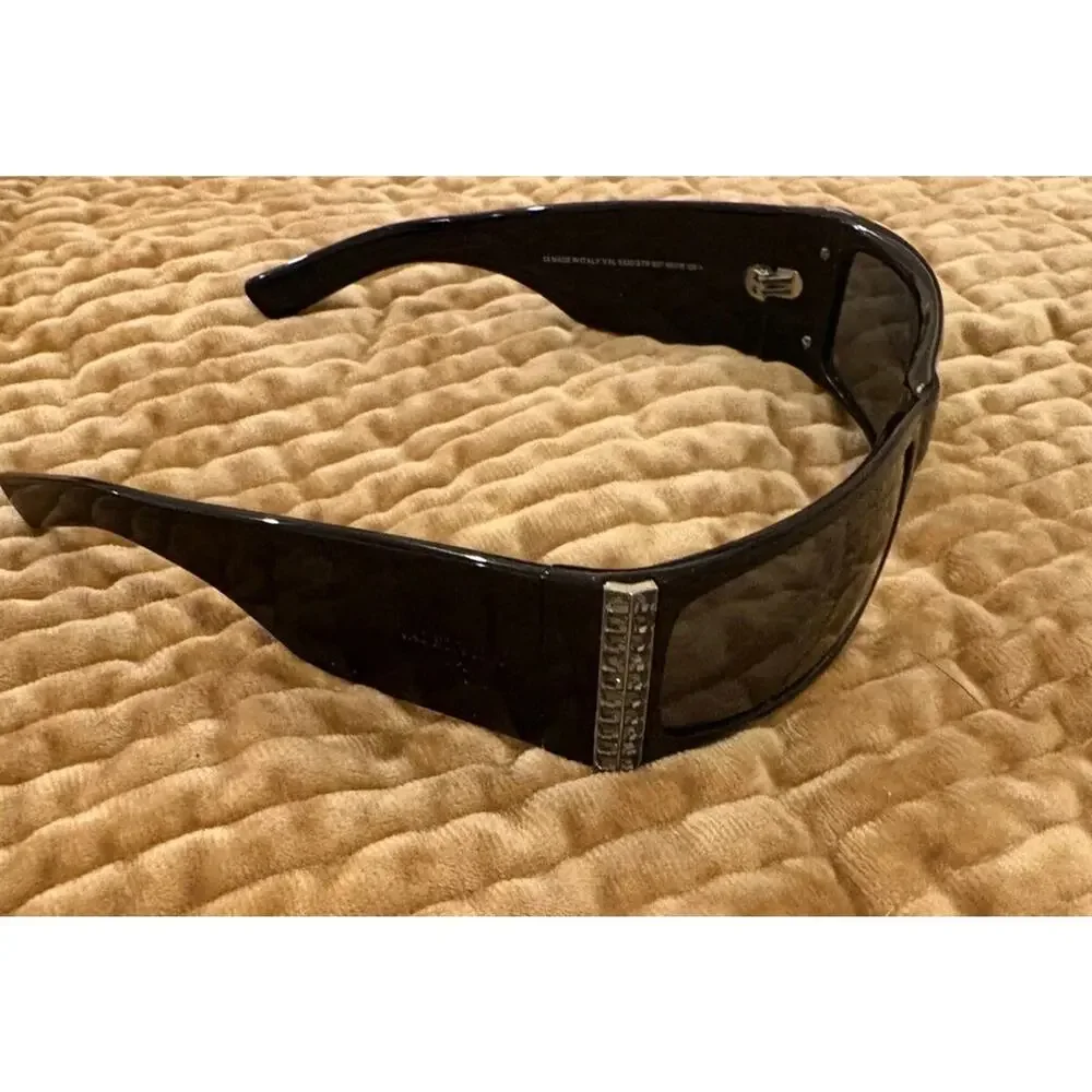 Vintage Valentino black sunglasses with gray Swarovski crystals Y2K